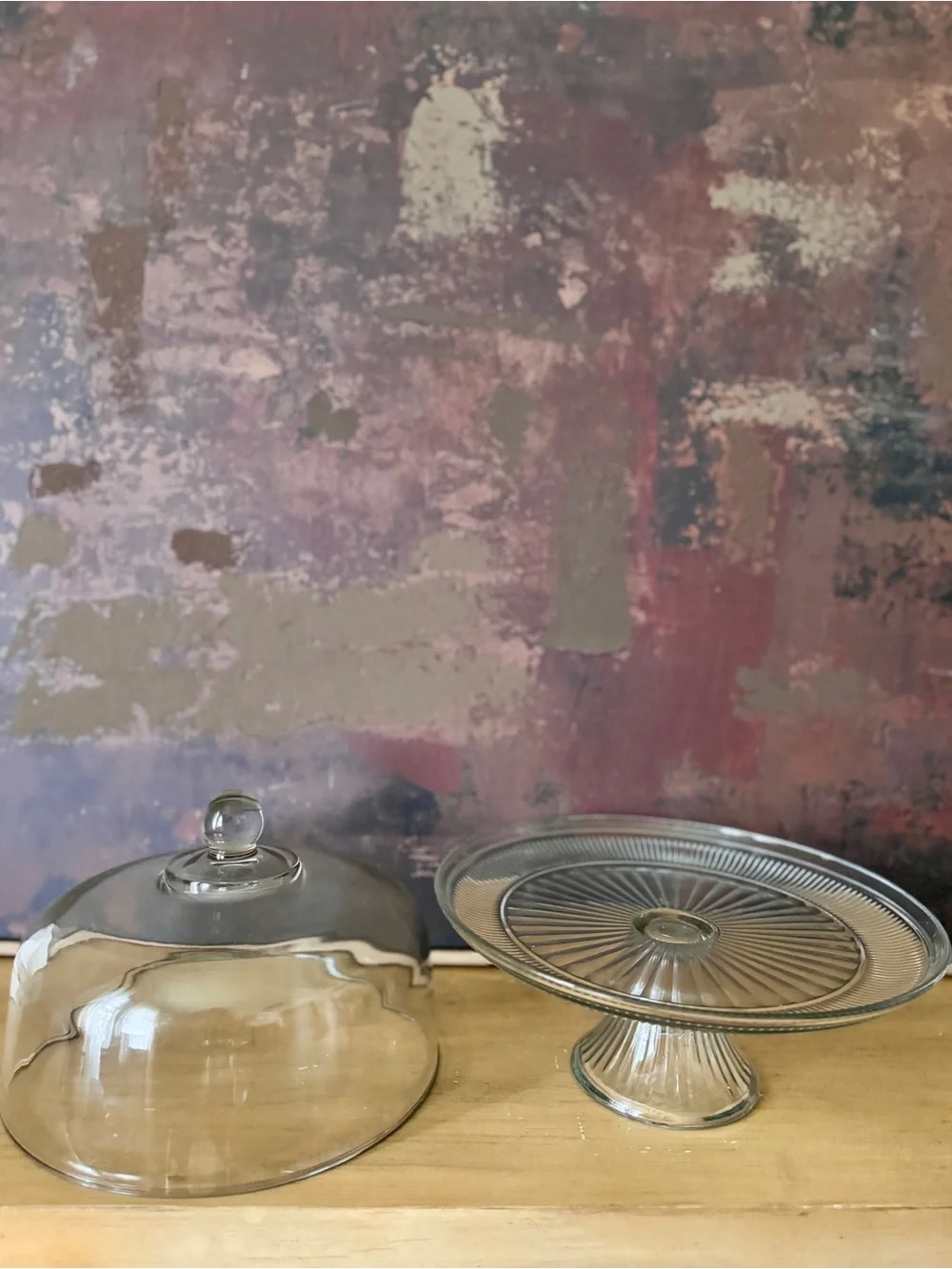 Vintage Clear Glass Cake Stand with Dome Lid - Very Heavy